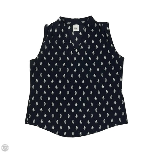 Blouse Sleeveless By Cabi In Blue & White, Size: M