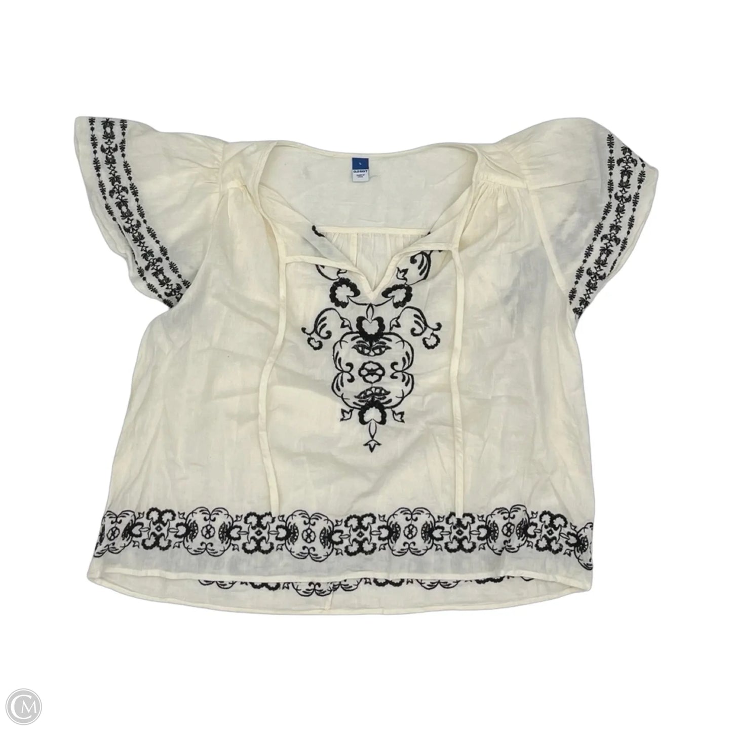 Blouse Short Sleeve By Old Navy In Black & Cream, Size: L