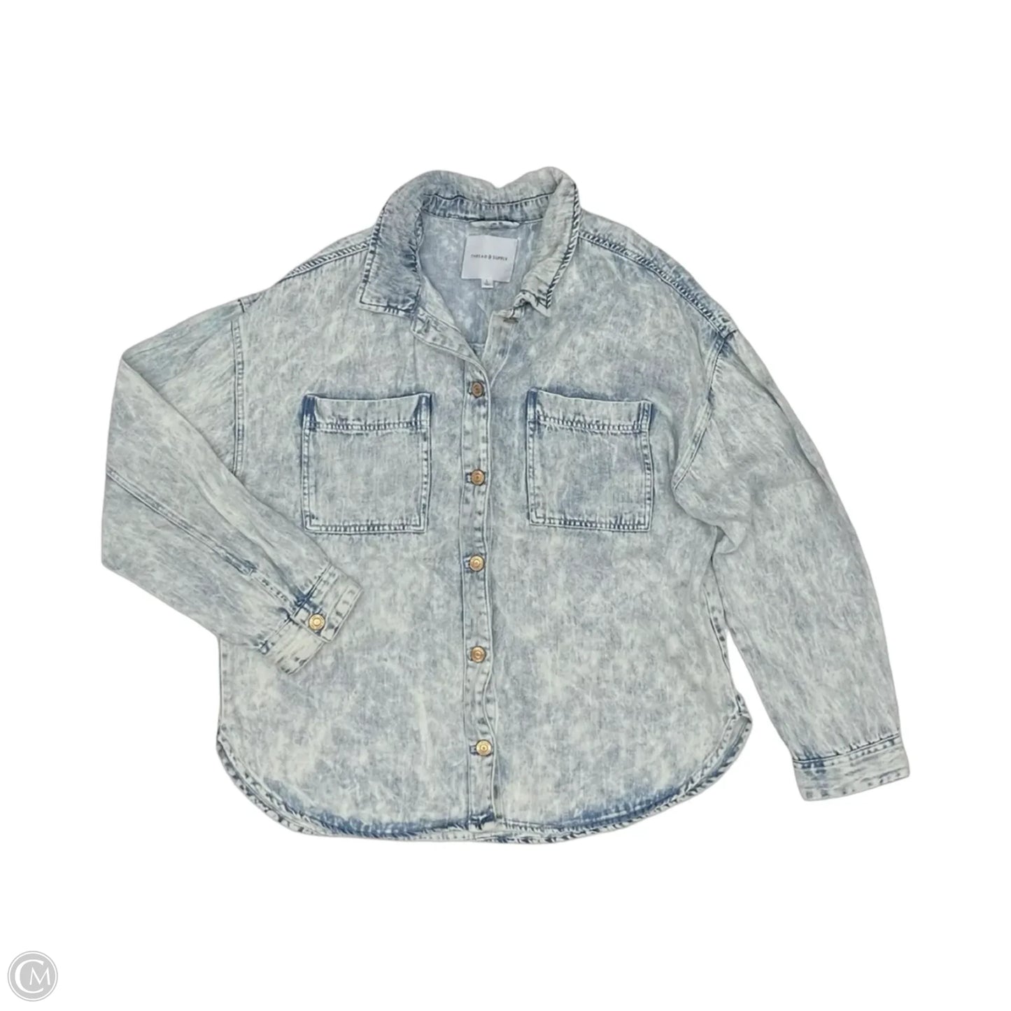 Blouse Long Sleeve By Thread And Supply In Blue Denim, Size: L