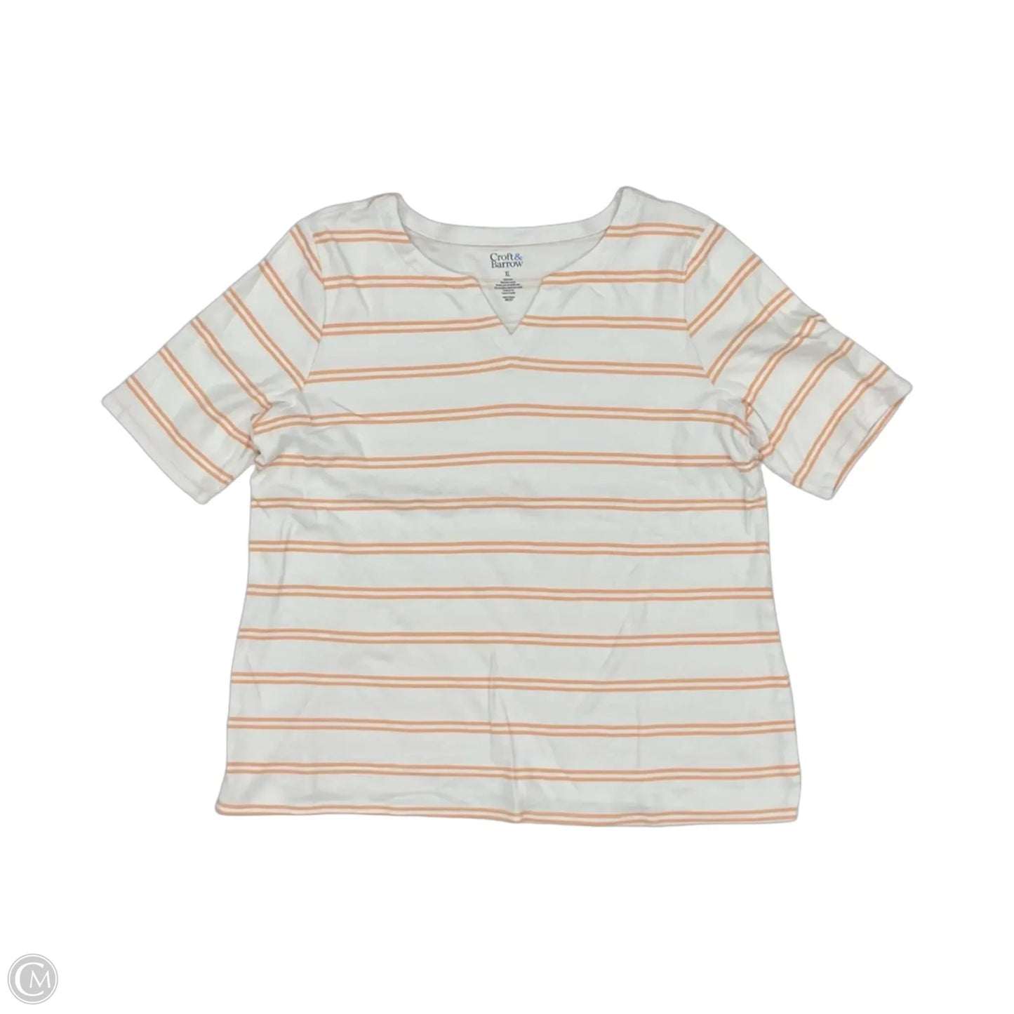 Top Short Sleeve By Croft And Barrow In Pink & White, Size: Xl