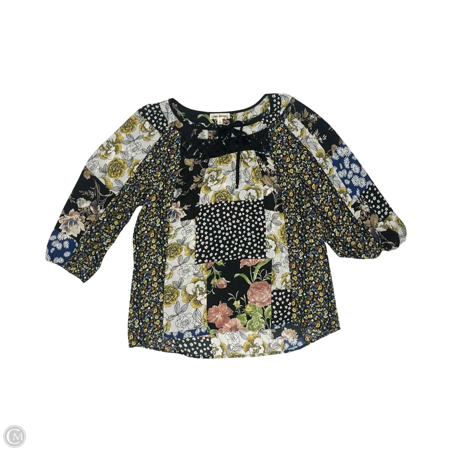 Blouse Long Sleeve By Clothes Mentor In Black & Gold, Size: L