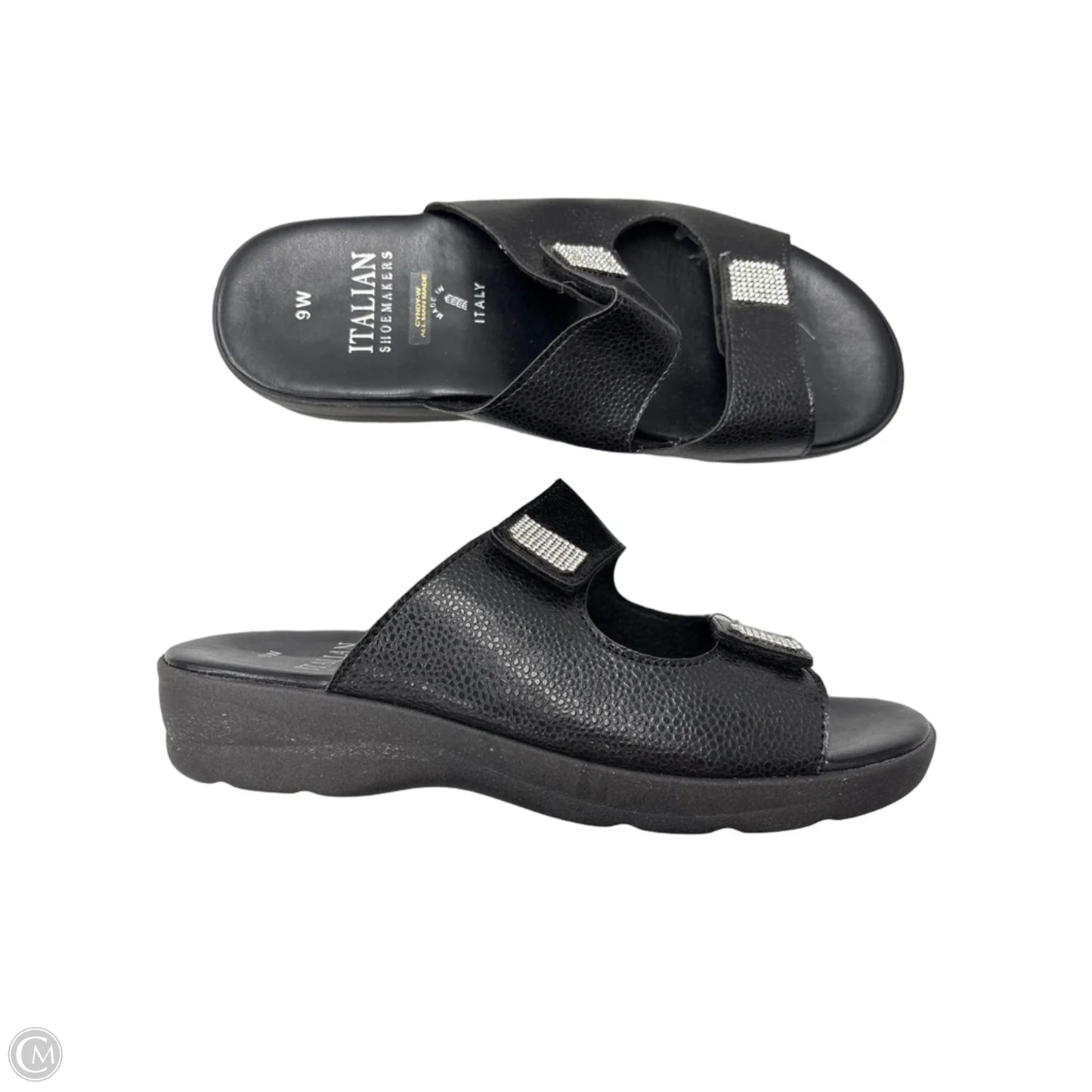 Sandals Heels Wedge By Italian Shoemakers In Black, Size: 9