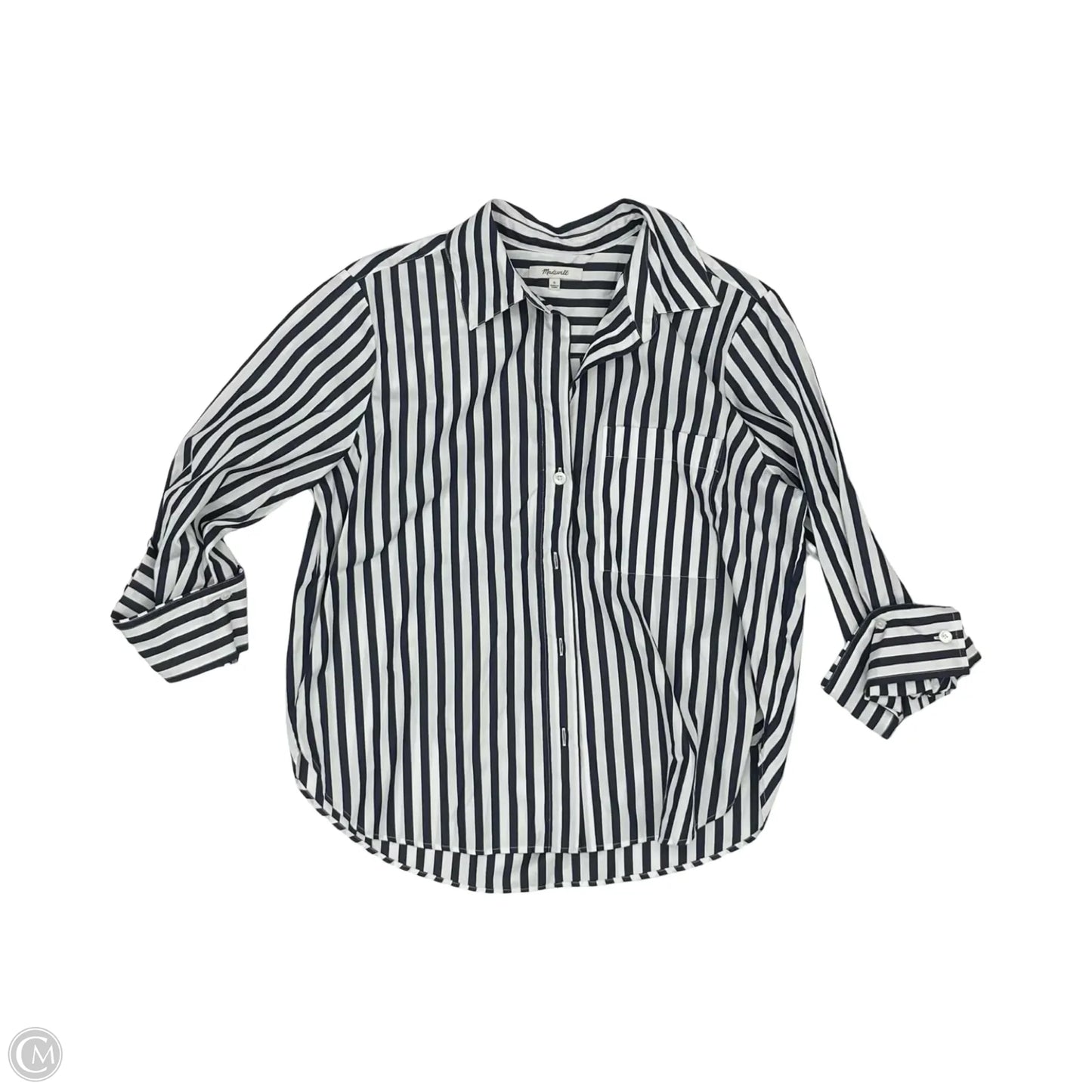 Blouse Long Sleeve By Madewell In Blue & White, Size: S