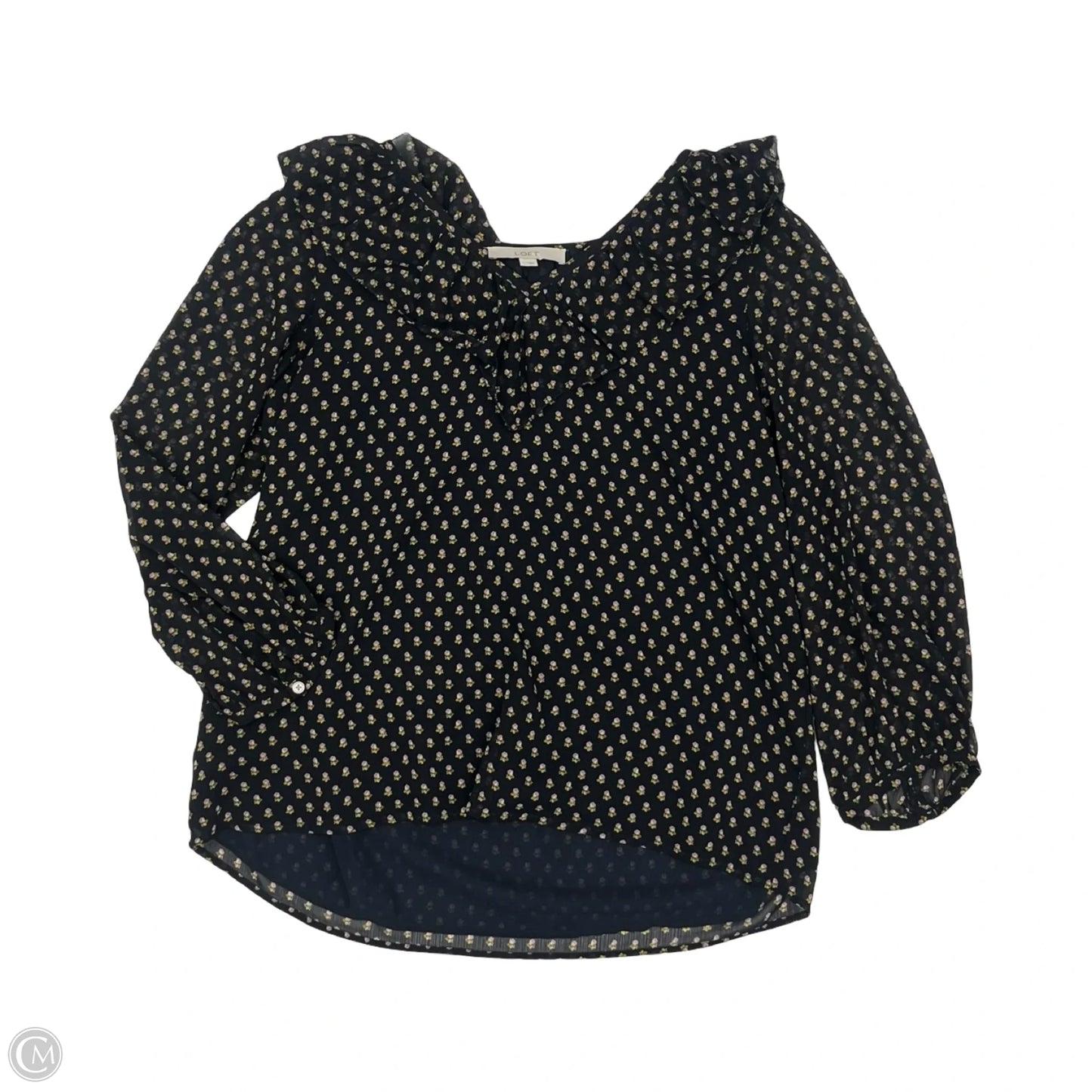 Blouse Long Sleeve By Loft In Black & Pink, Size: L