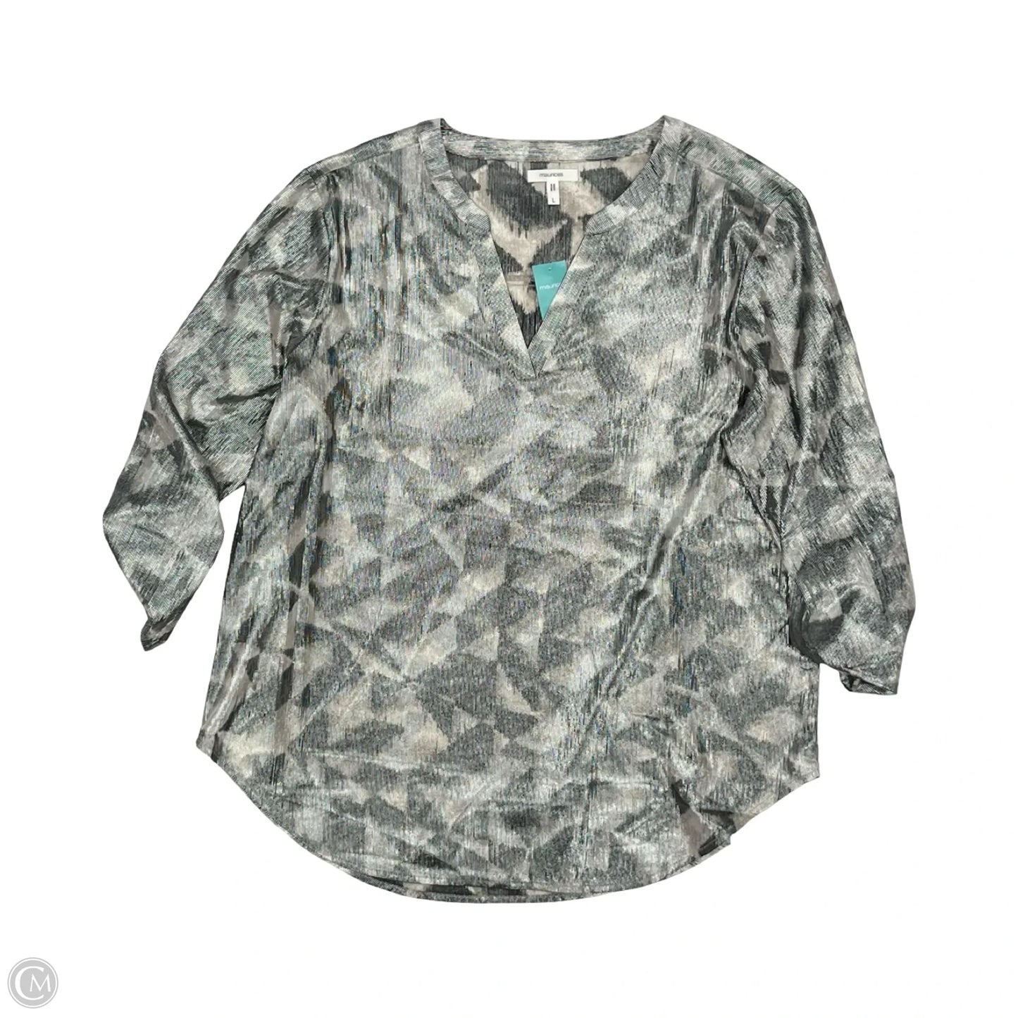 Blouse 3/4 Sleeve By Maurices In Cream & Grey, Size: L