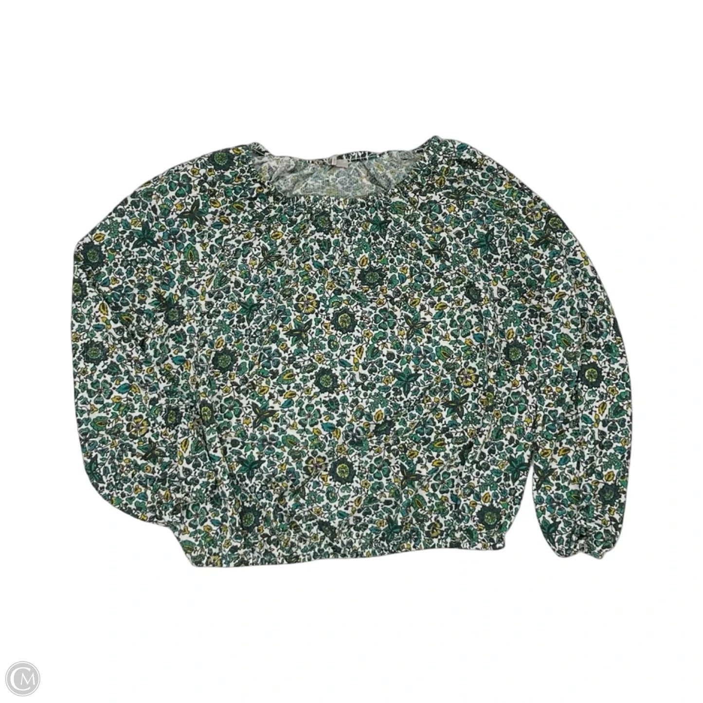 Blouse Long Sleeve By Loft In Green & White, Size: S