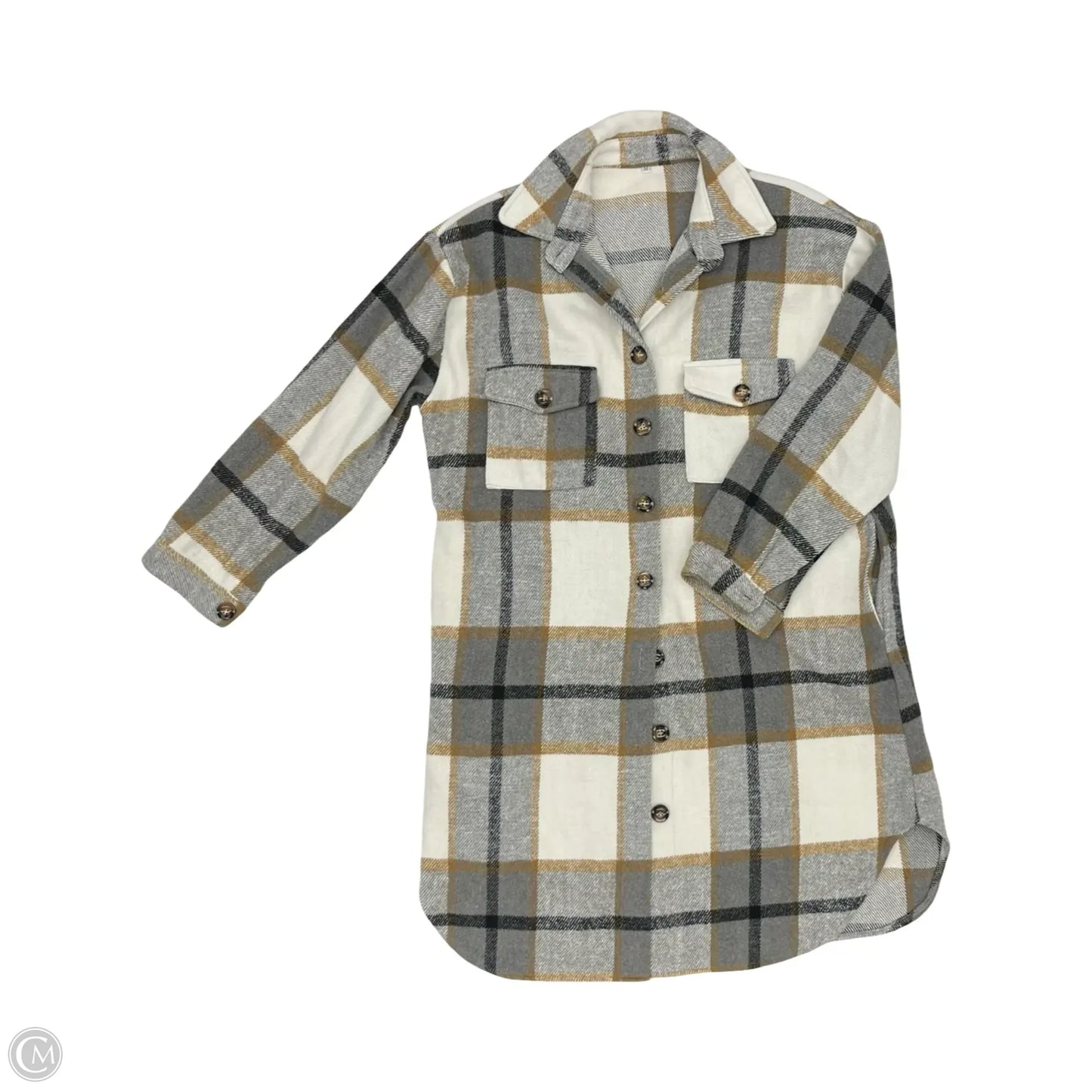 Jacket Shirt By Clothes Mentor In Grey & White, Size: M
