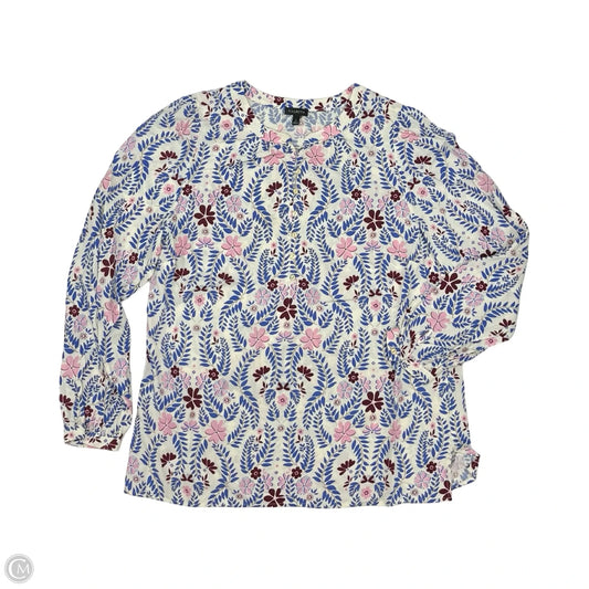 Blouse Long Sleeve By Talbots In Blue & White, Size: L