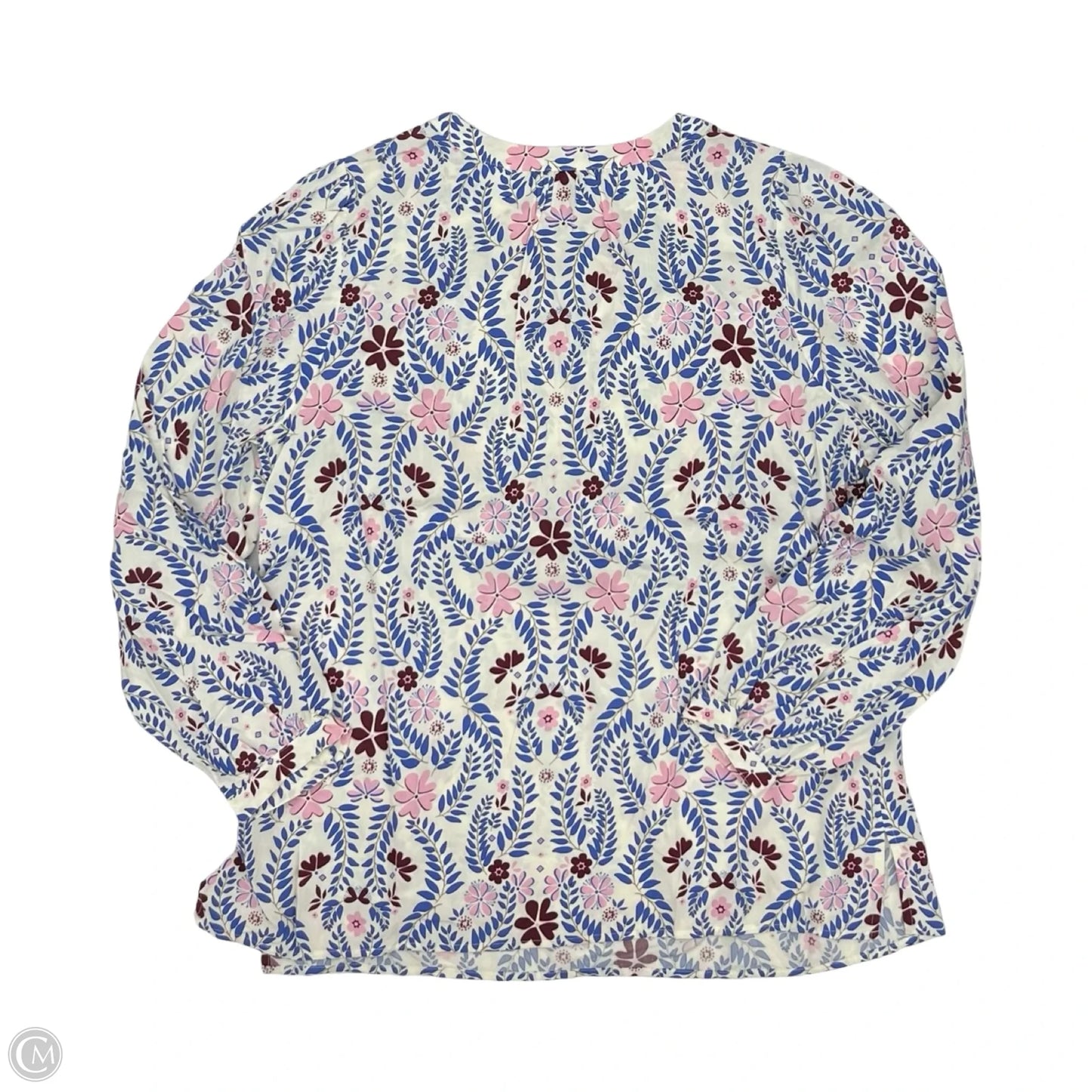 Blouse Long Sleeve By Talbots In Blue & White, Size: L
