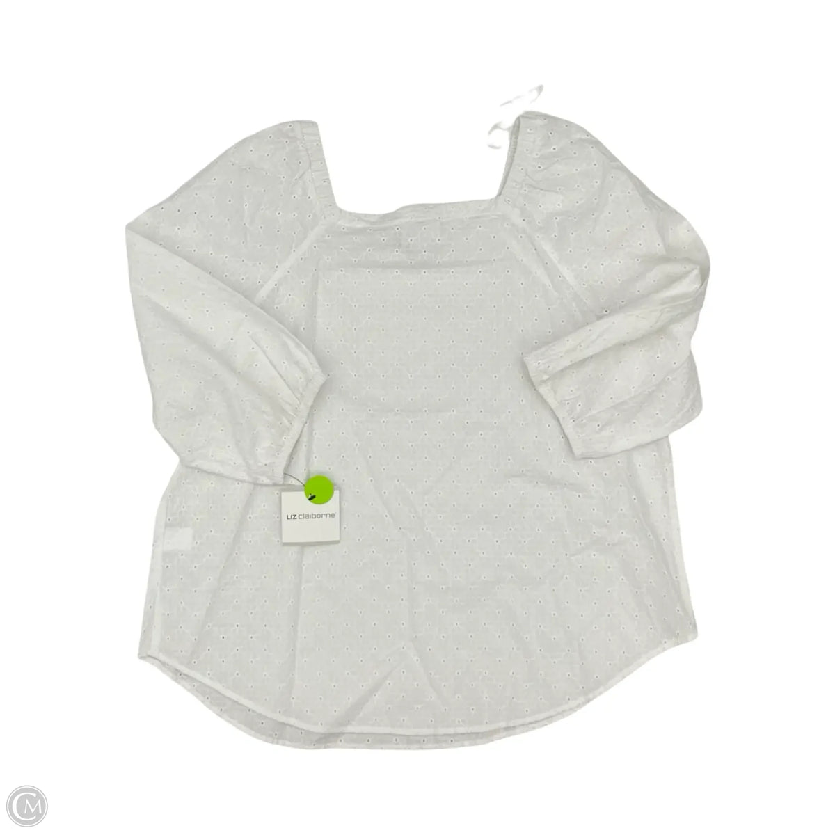 Blouse Long Sleeve By Liz Claiborne In White, Size: L