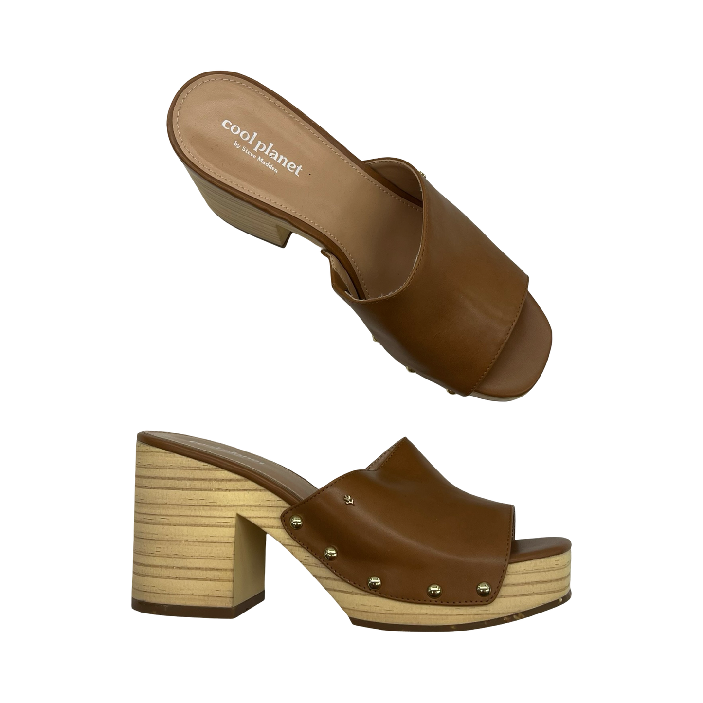 Sandals Heels Block By Steve Madden In Brown, Size:9.5