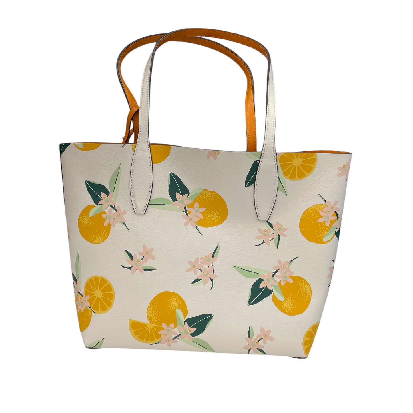 Tote Designer By Kate Spade In White & Yellow, Size:Medium