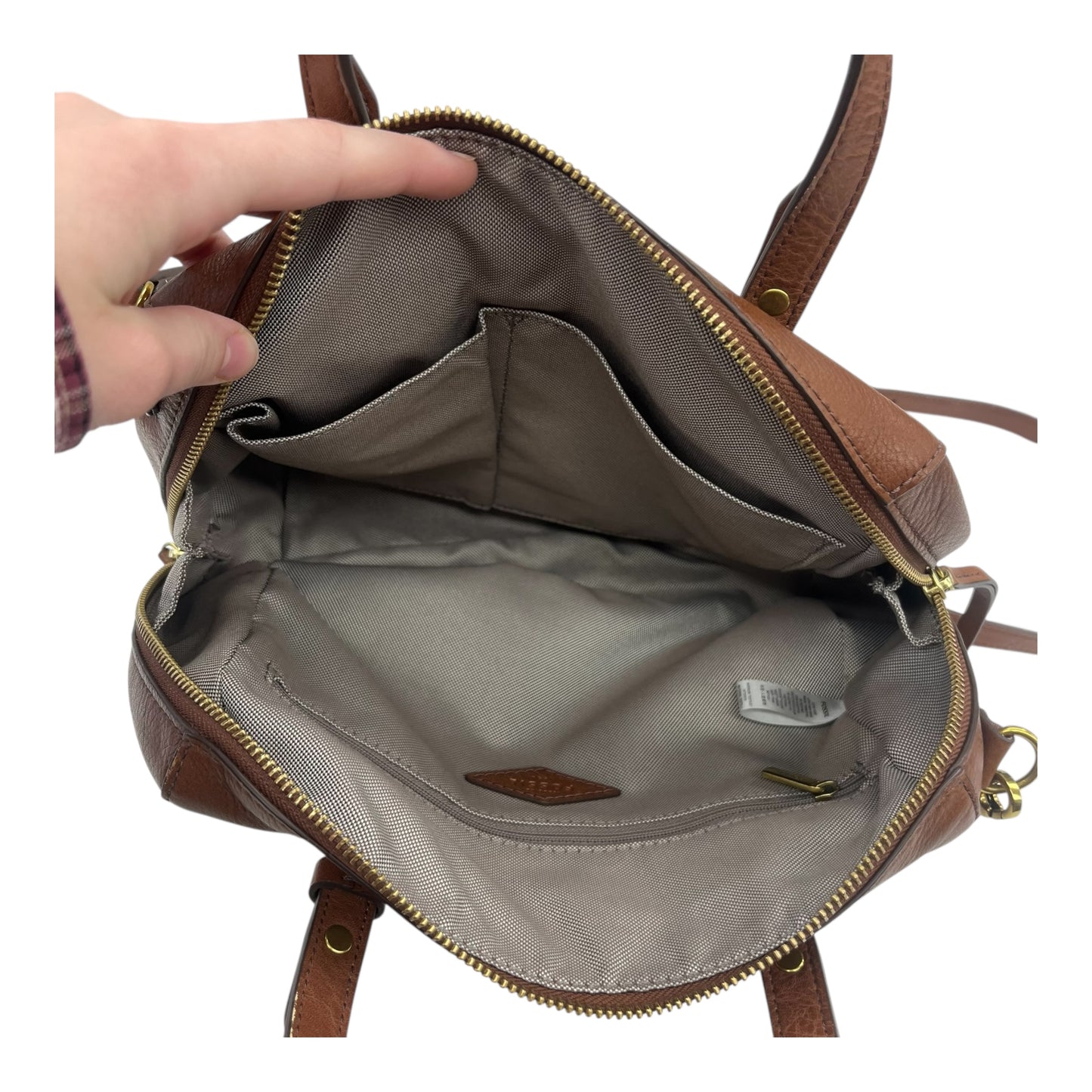 Handbag Leather By Fossil In Brown, Size:Medium