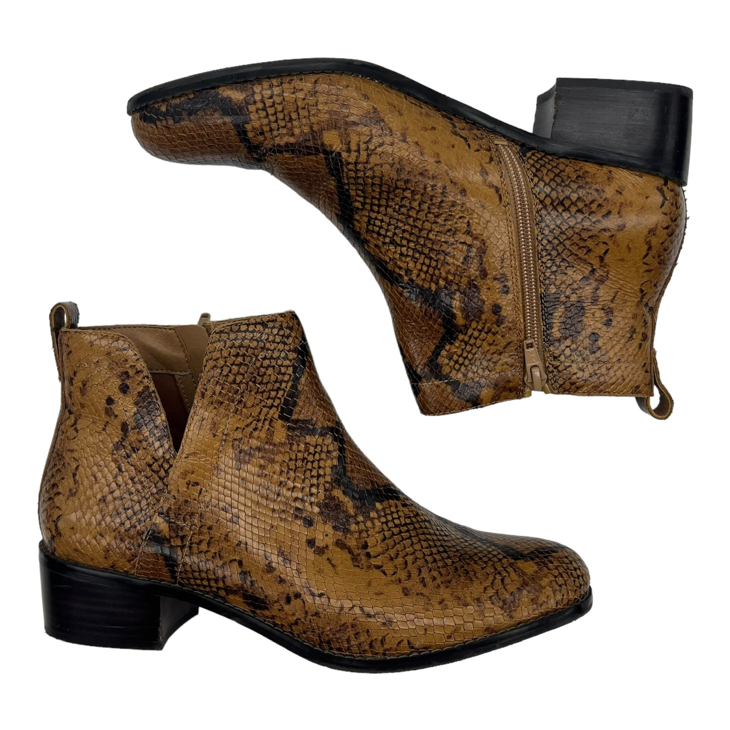 SNAKESKIN PRINT BOOTS ANKLE FLATS by VIONIC Size:10