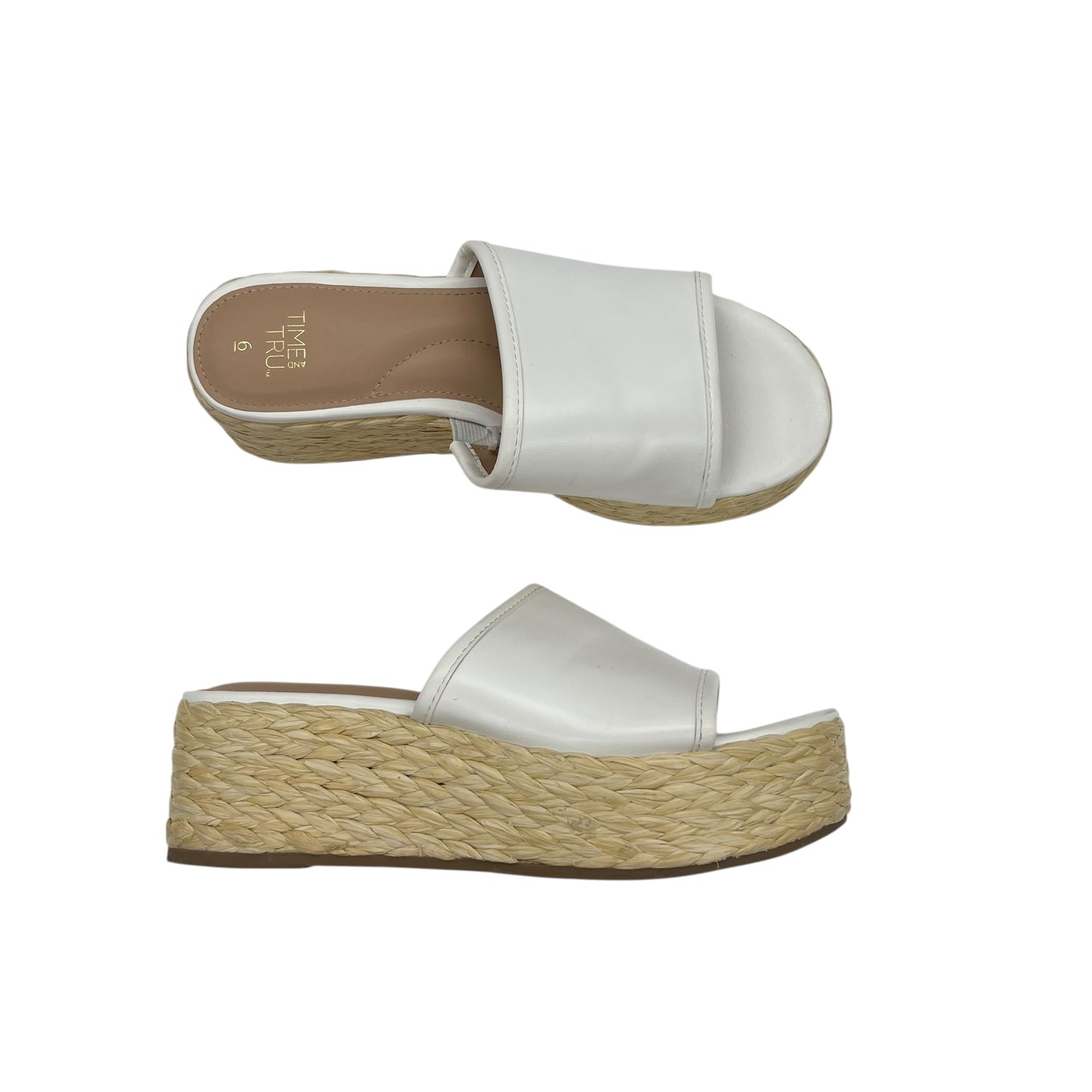 Sandals Heels Wedge By Time And Tru In Tan & White, Size:6