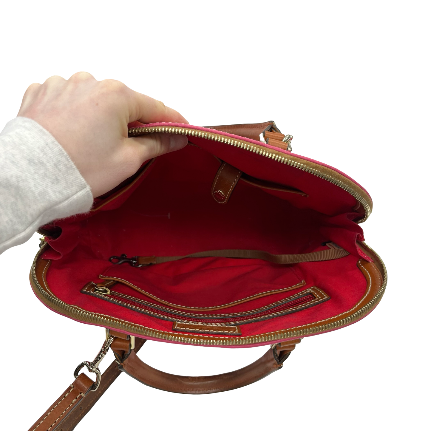 Handbag Designer By Dooney And Bourke In Brown & Pink, Size:Medium