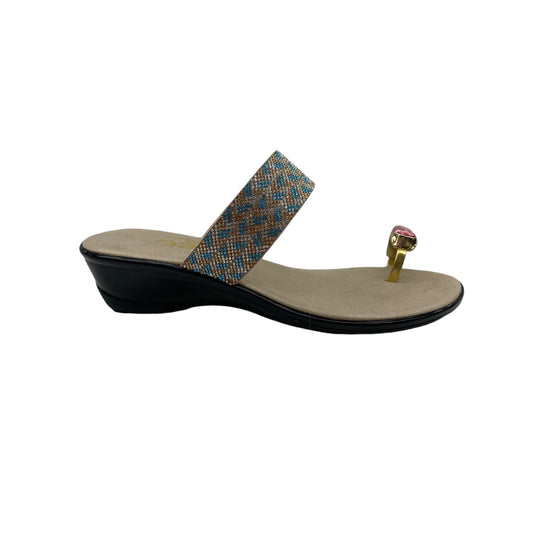 Sandals Flats By Cma In Blue & Tan, Size:6