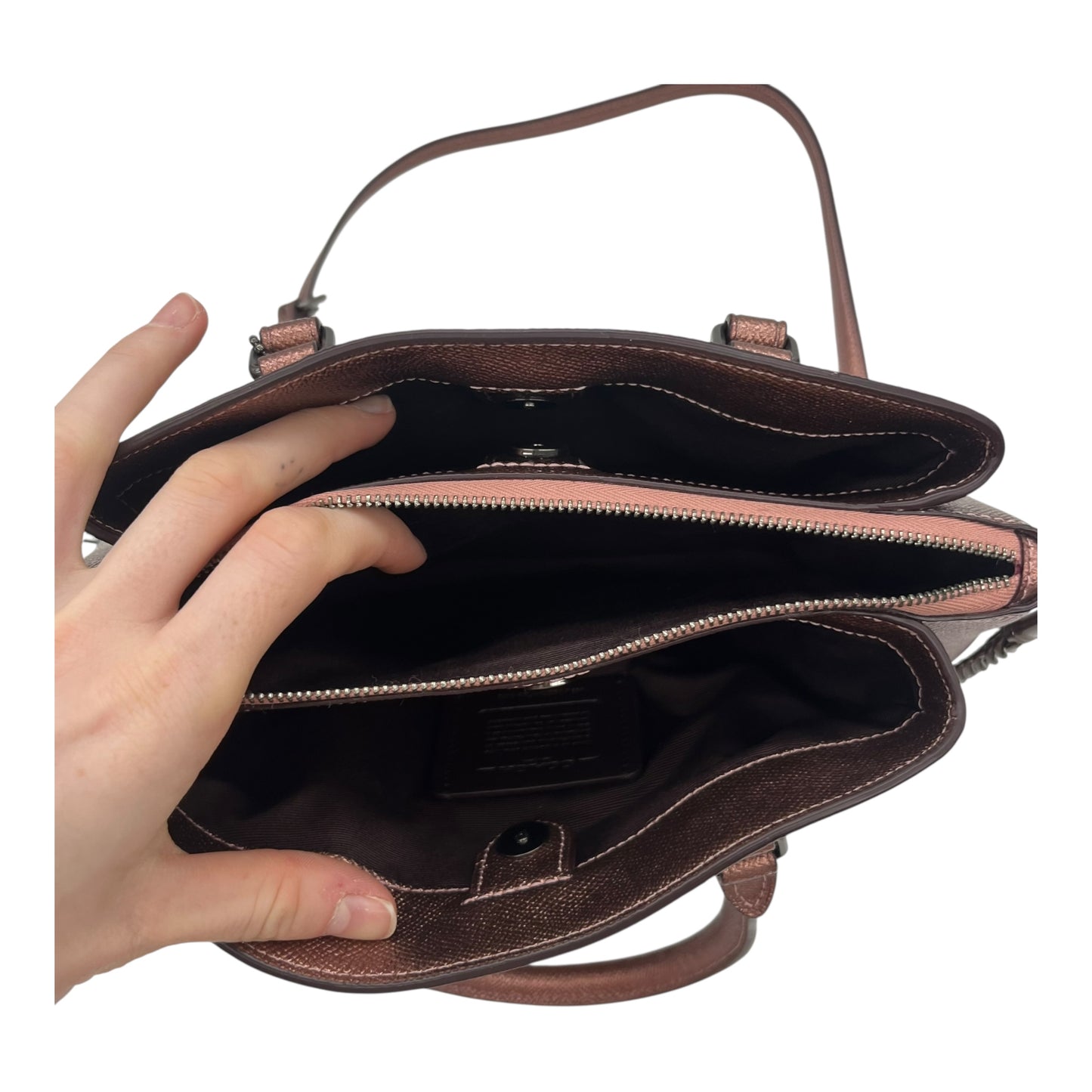 Handbag Designer By Coach In Maroon, Size:Small