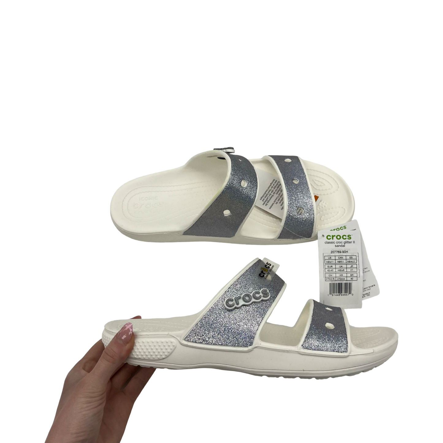 Sandals Flats By Crocs In Blue & White, Size:11