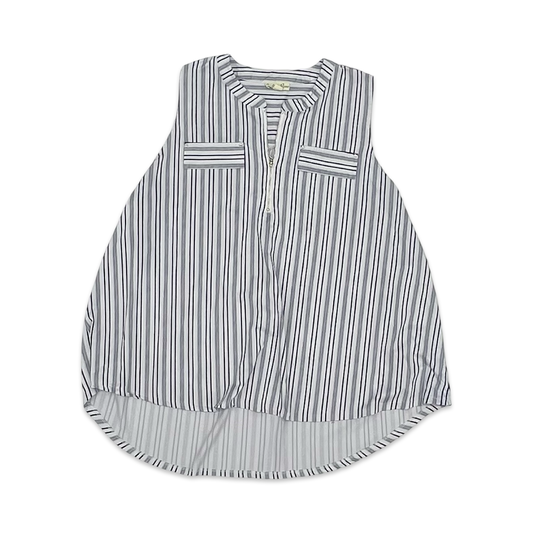 Blouse Sleeveless By Indigo Rose In Blue & White, Size:2X