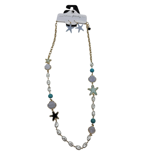 Necklace Set By Clothes Mentor In Blue & Gold, Size:02 Piece Set