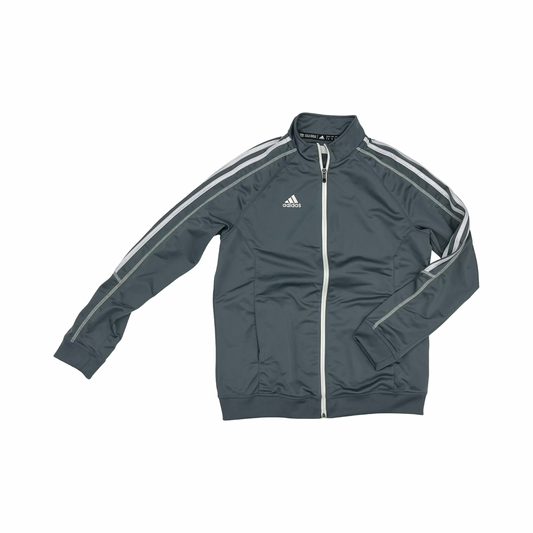 Athletic Jacket By Adidas In Grey & White, Size:L