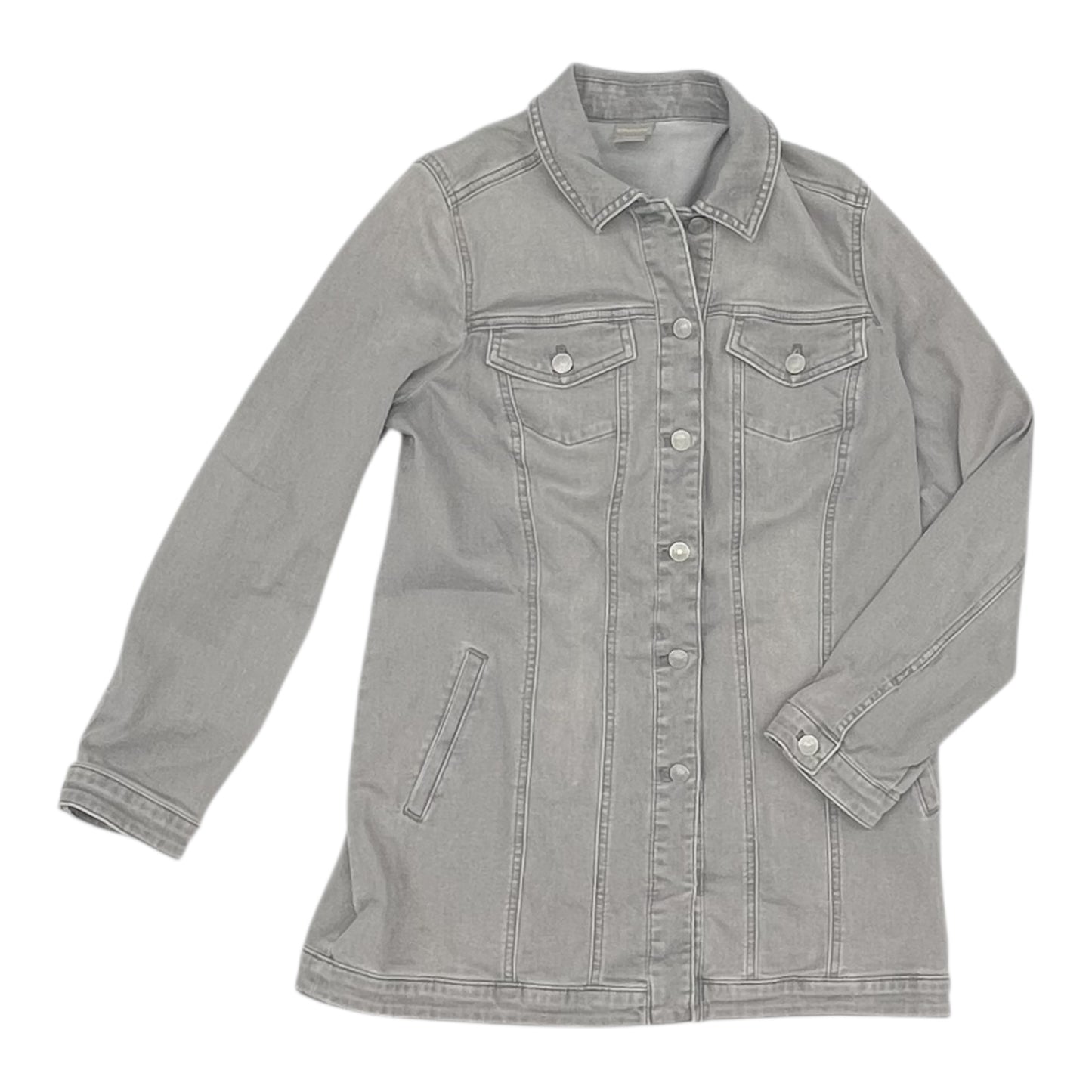Jacket Denim By Chicos In Grey Denim, Size:M