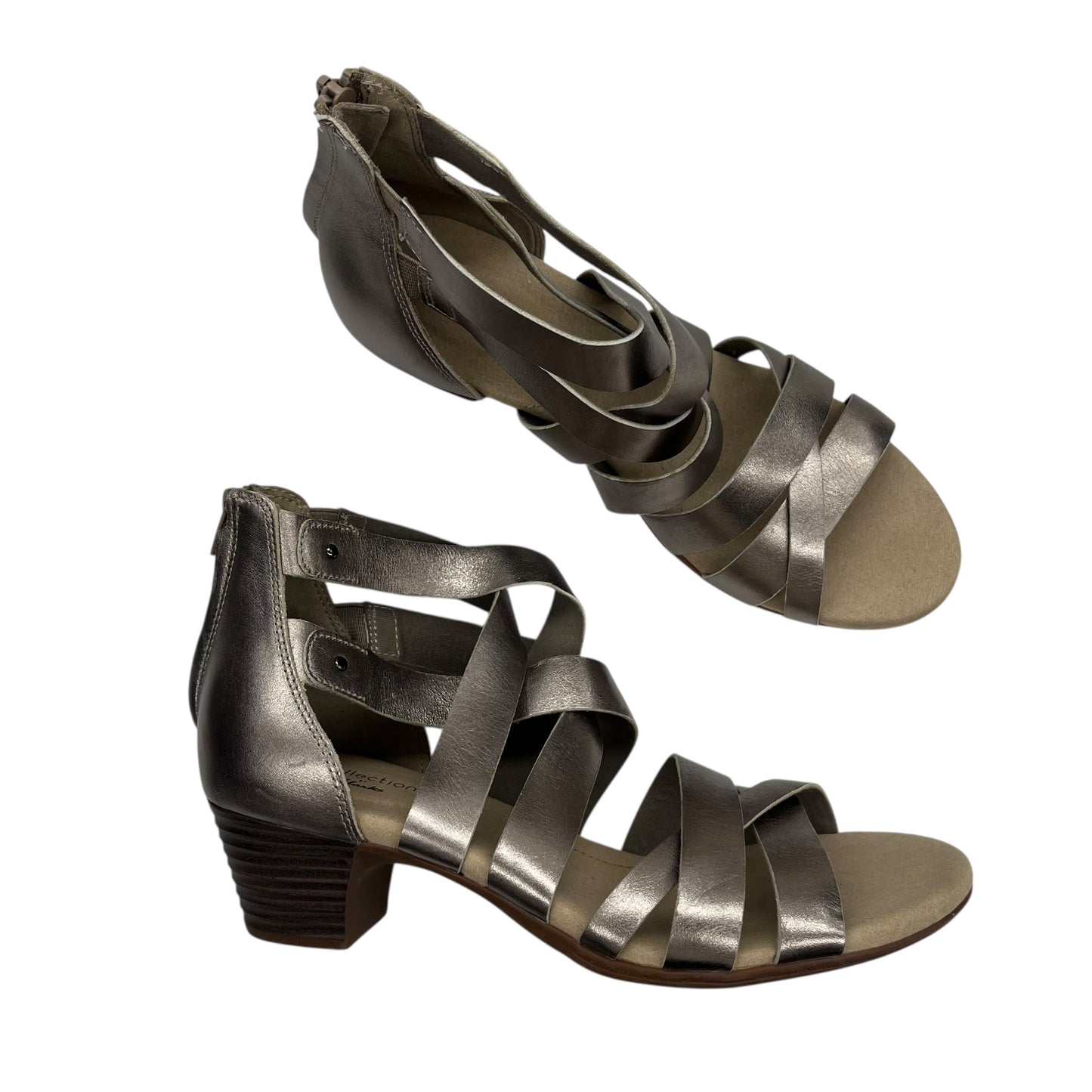 Sandals Heels Block By Clarks In Grey, Size:8.5