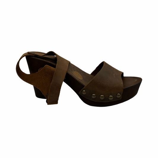 Sandals Heels Block By A Giannetti In Brown, Size:9.5