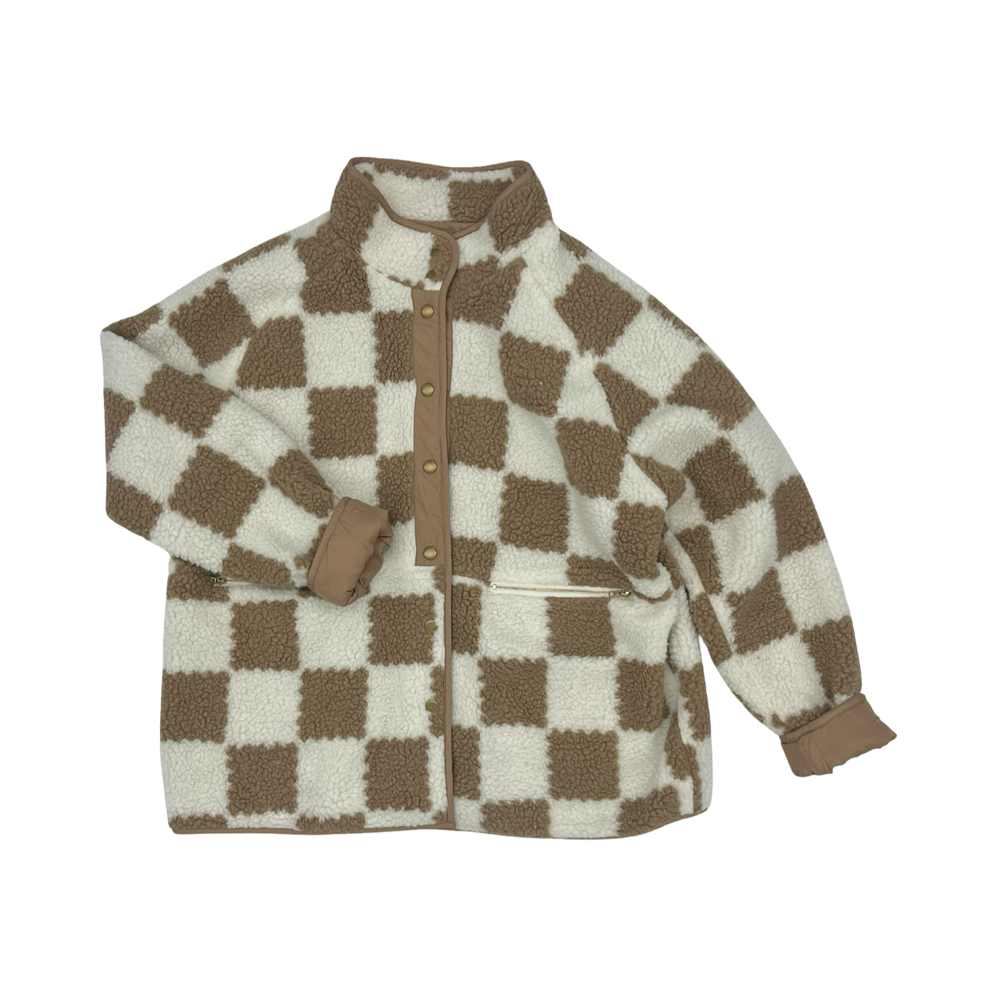 Jacket Faux Fur & Sherpa By Clothes Mentor In Brown & Cream, Size:Xl