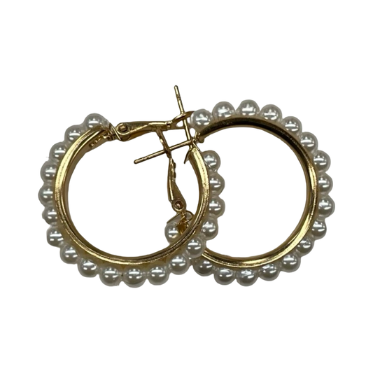 Earrings Hoop By Clothes Mentor In Gold & White