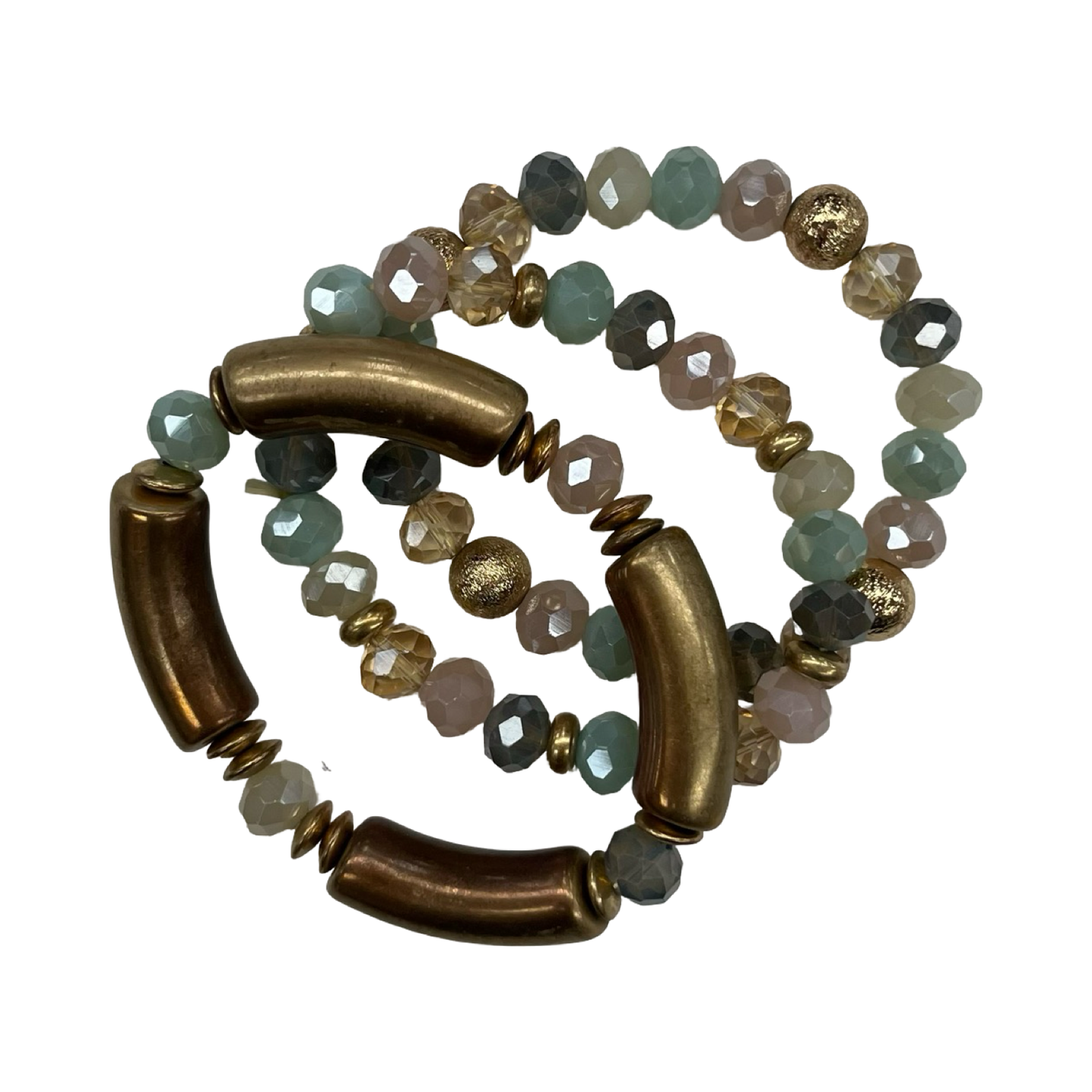 Bracelet Set By Clothes Mentor In Gold & Green, Size:03 Piece Set