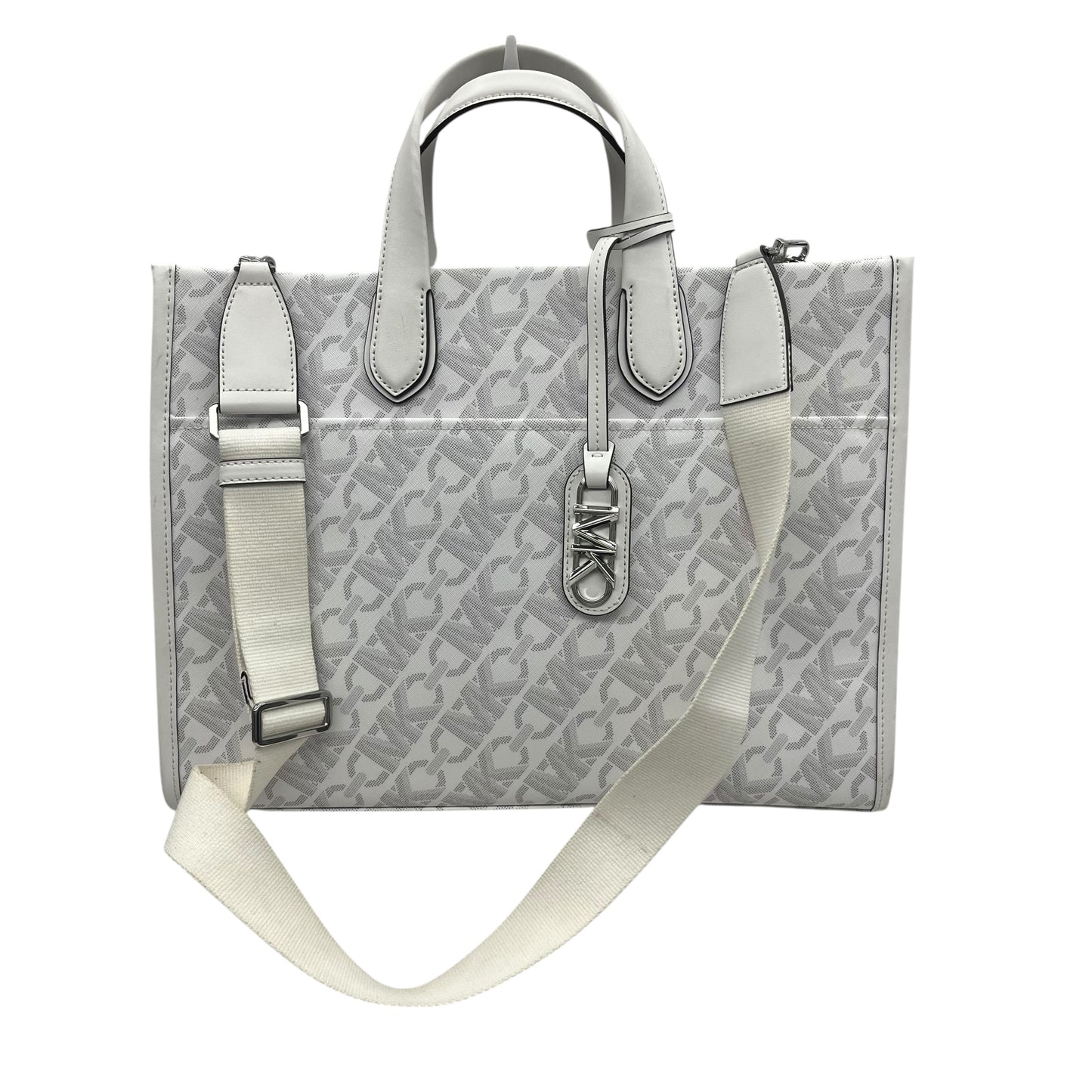 Tote Designer By Michael Kors In Grey & White, Size:Medium