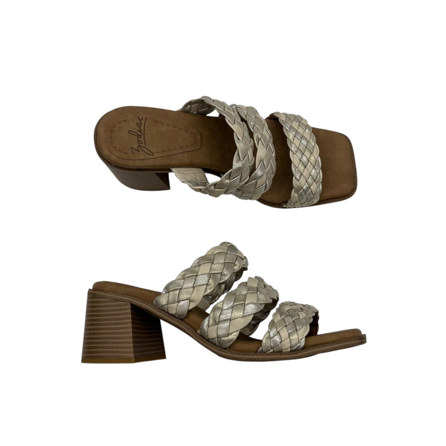 Sandals Heels Block By Zodiac In Grey & Tan, Size:10