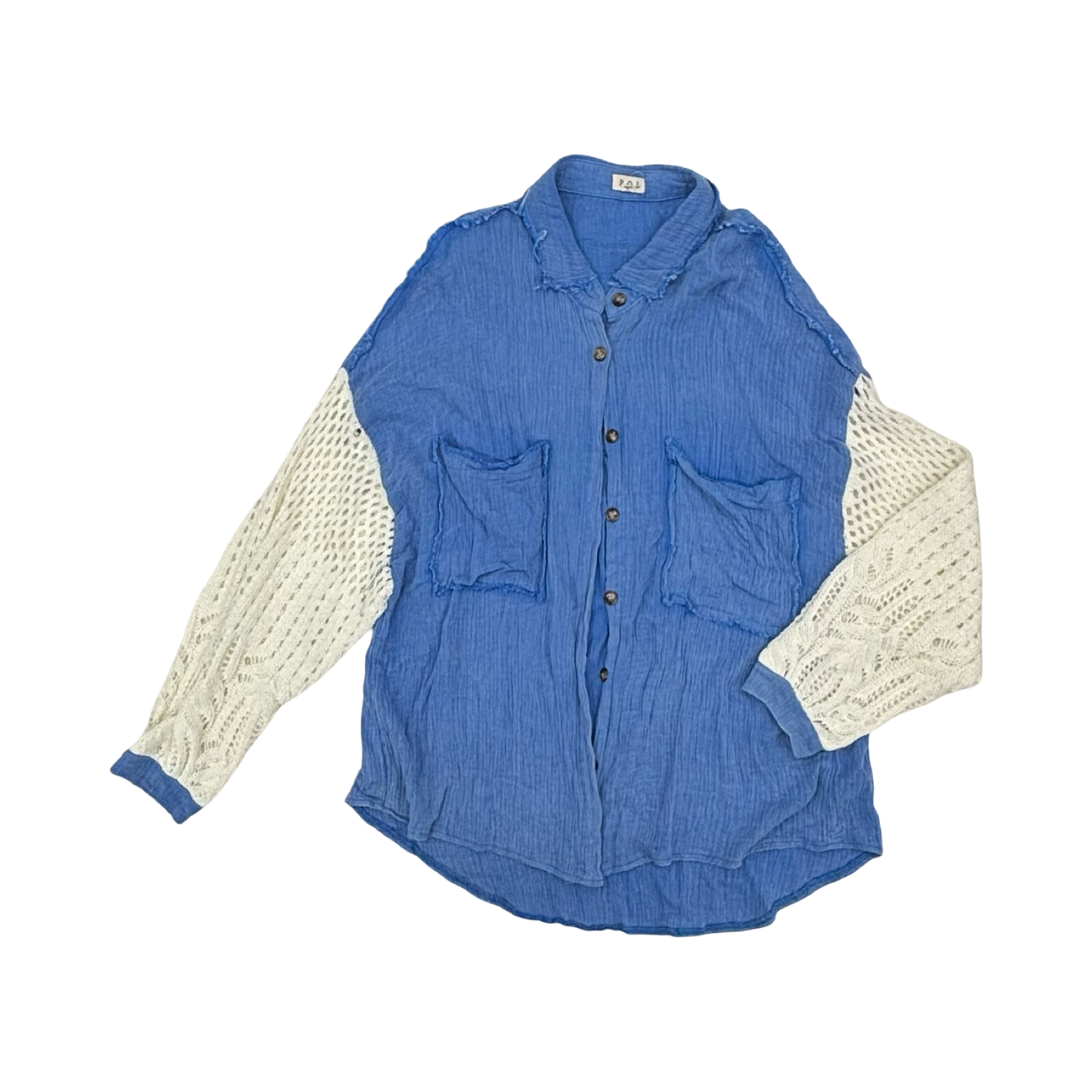 Blouse Ls By Pol In Blue & White, Size:M