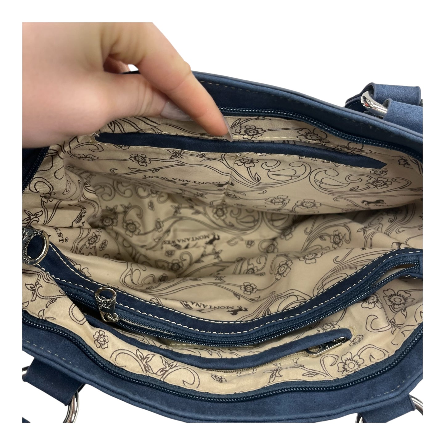 Handbag By Montana West In Blue Red & White, Size:Medium