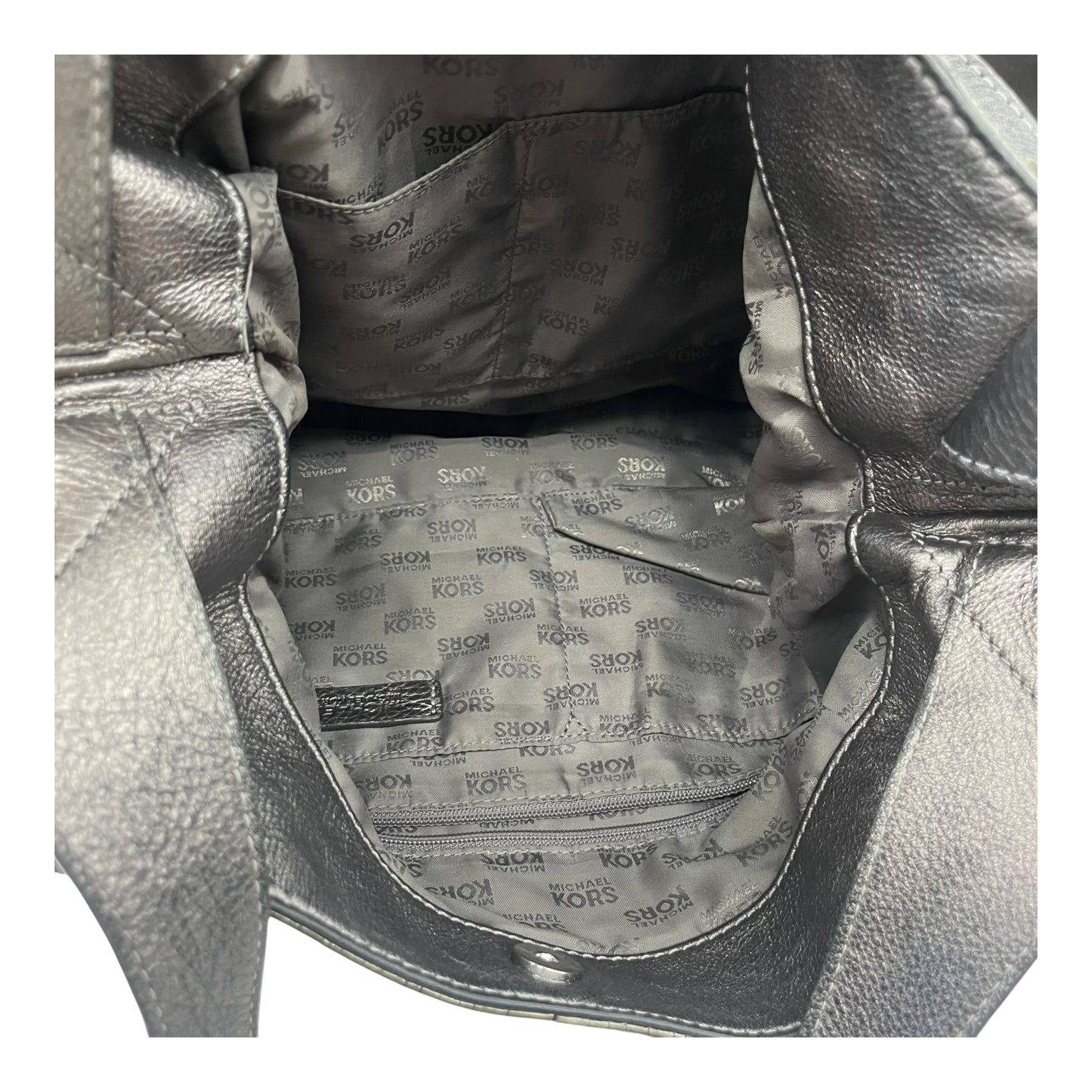 Handbag Designer By Michael Kors In Silver, Size:Medium