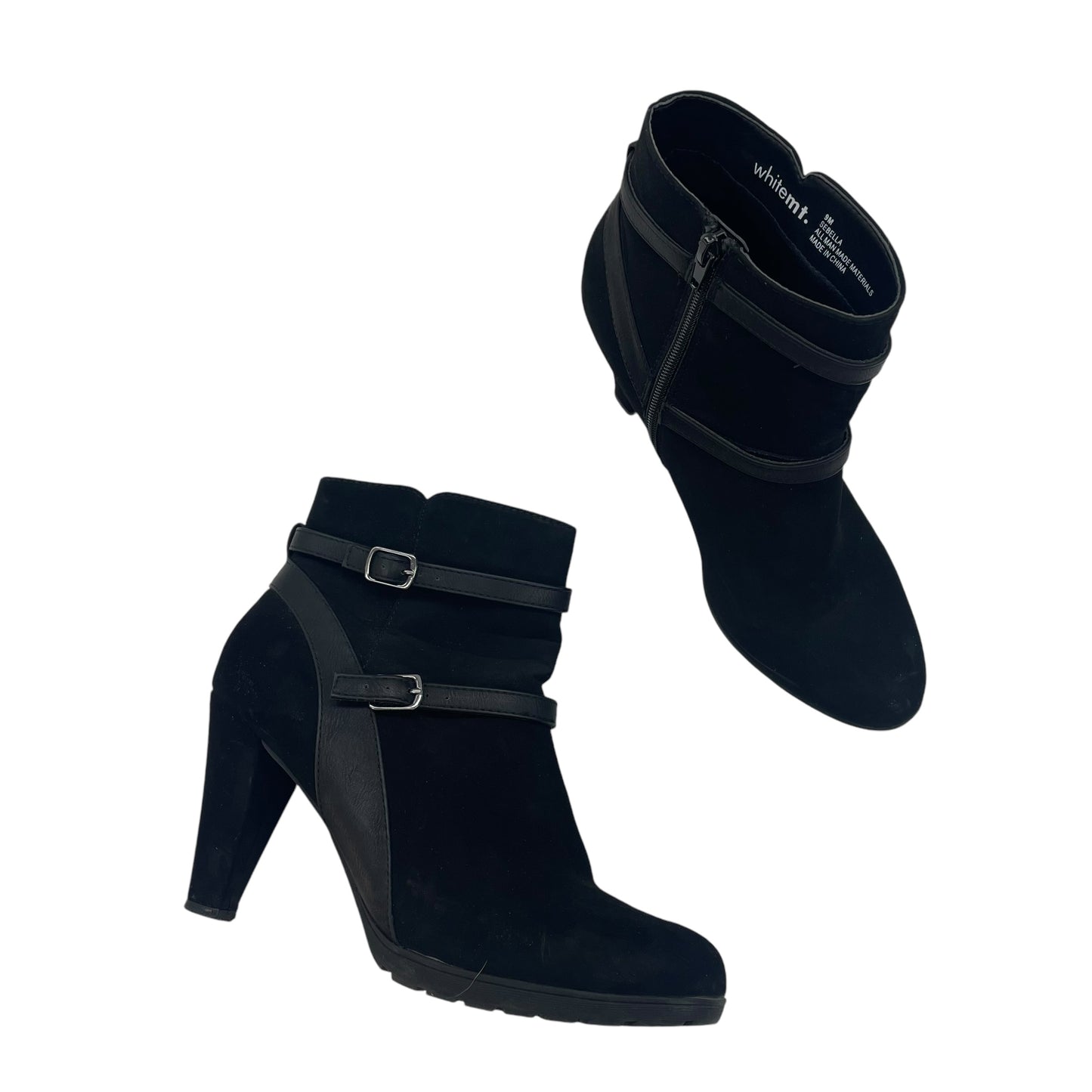 BLACK BOOTS ANKLE HEELS by WHITE MOUNTAIN Size:9