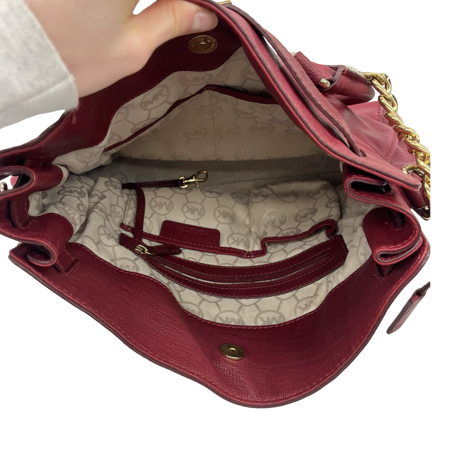 Handbag Designer By Michael Kors In Red, Size:Medium