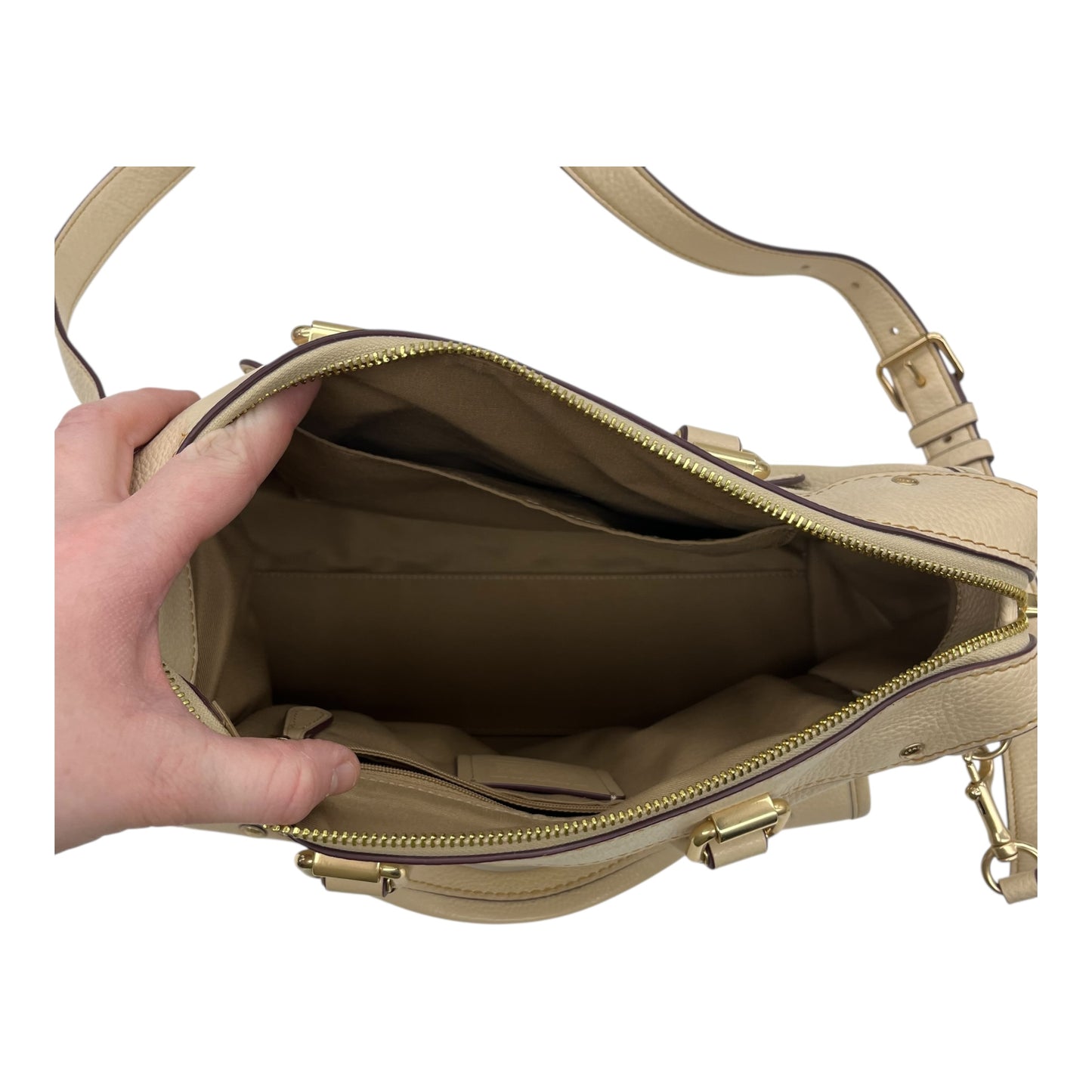 Handbag Designer By Coach In Cream, Size:Medium