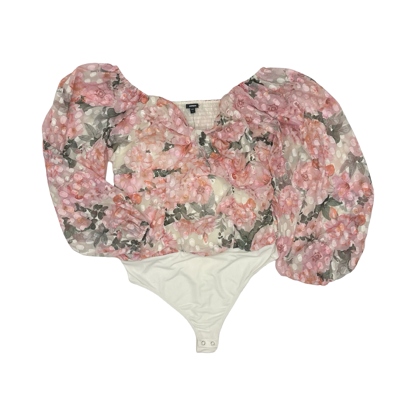 Bodysuit By Express In Cream & Pink, Size:L