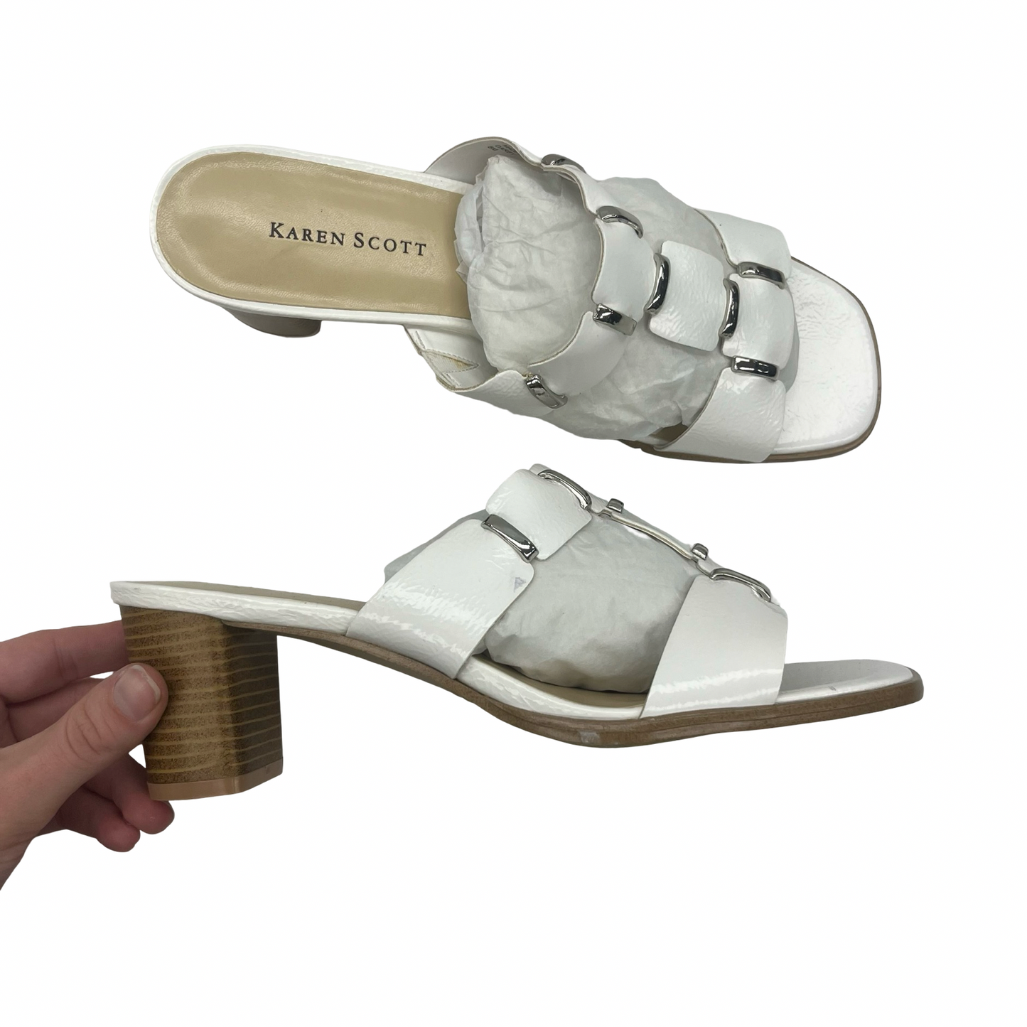 Sandals Heels Block By Karen Scott In White, Size:8