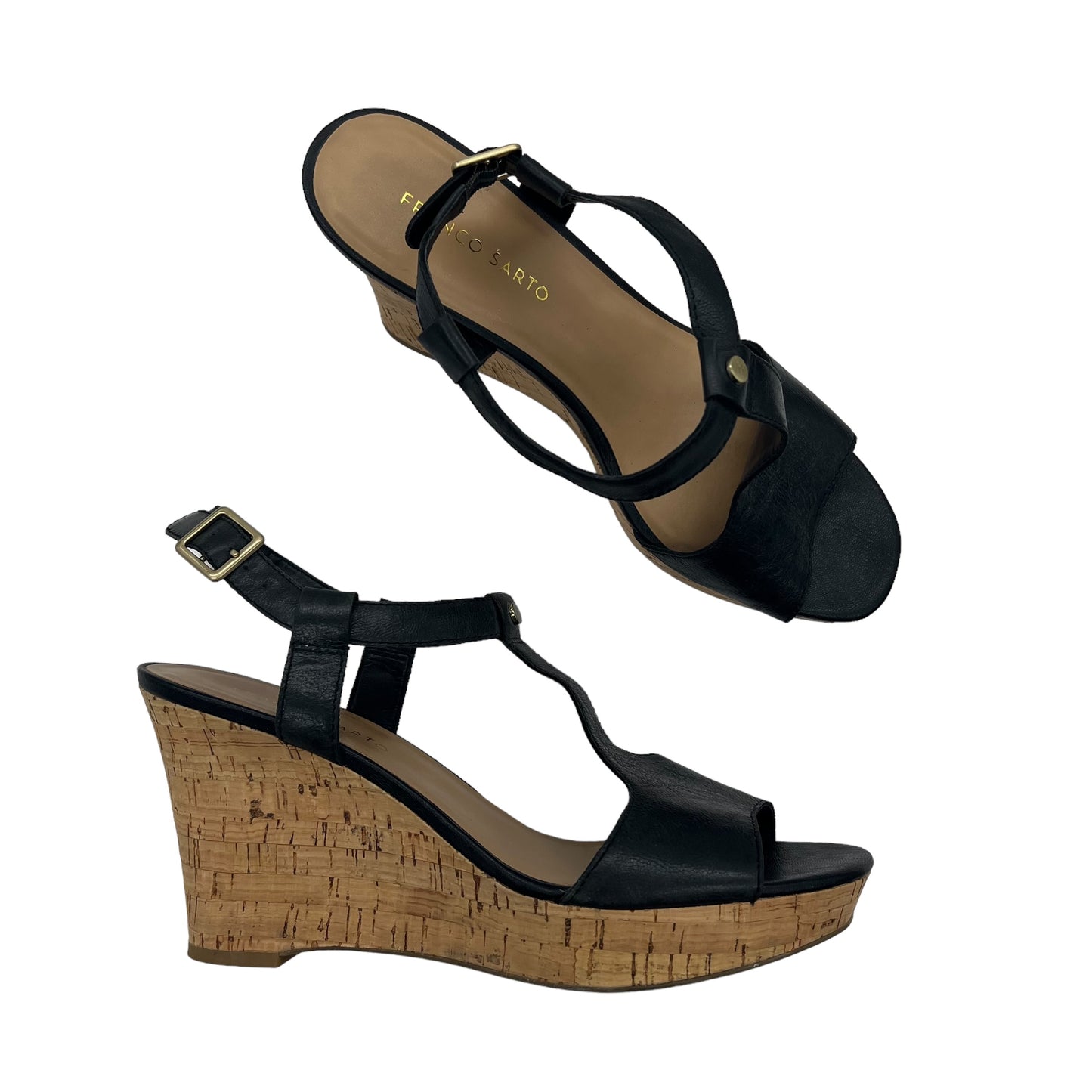 BLACK SANDALS HEELS WEDGE by FRANCO SARTO Size:10