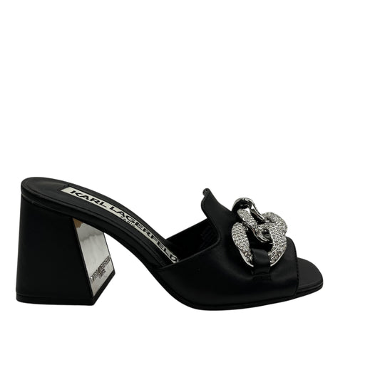Sandals Designer By Karl Lagerfeld In Black & Silver, Size:6.5