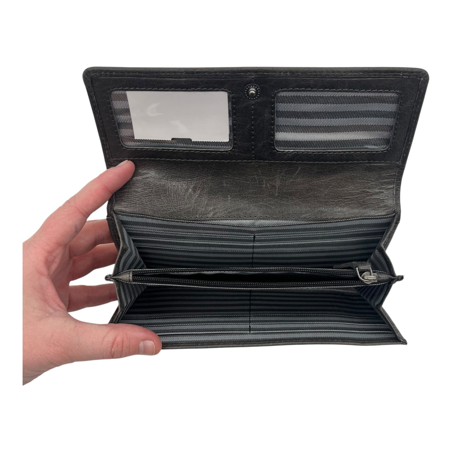 Wallet Leather By Clothes Mentor In Grey, Size:Medium
