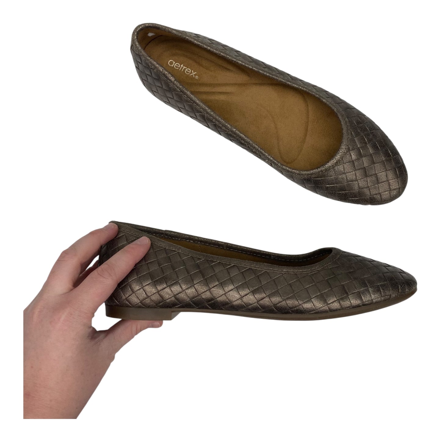 Shoes Flats By Aetrex In Bronze, Size:8.5