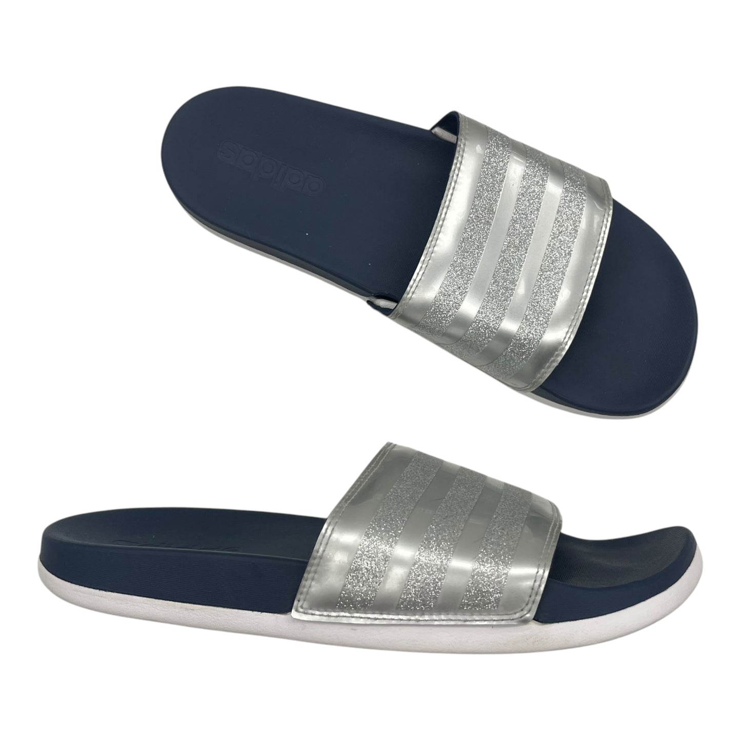 Sandals Flats By Adidas In Blue & Silver, Size:9