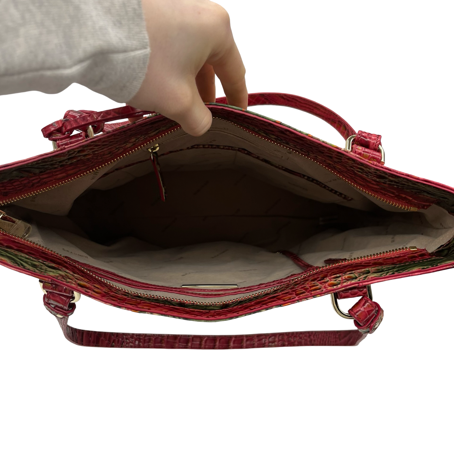 Handbag Designer By Brahmin In Green & Red, Size:Large
