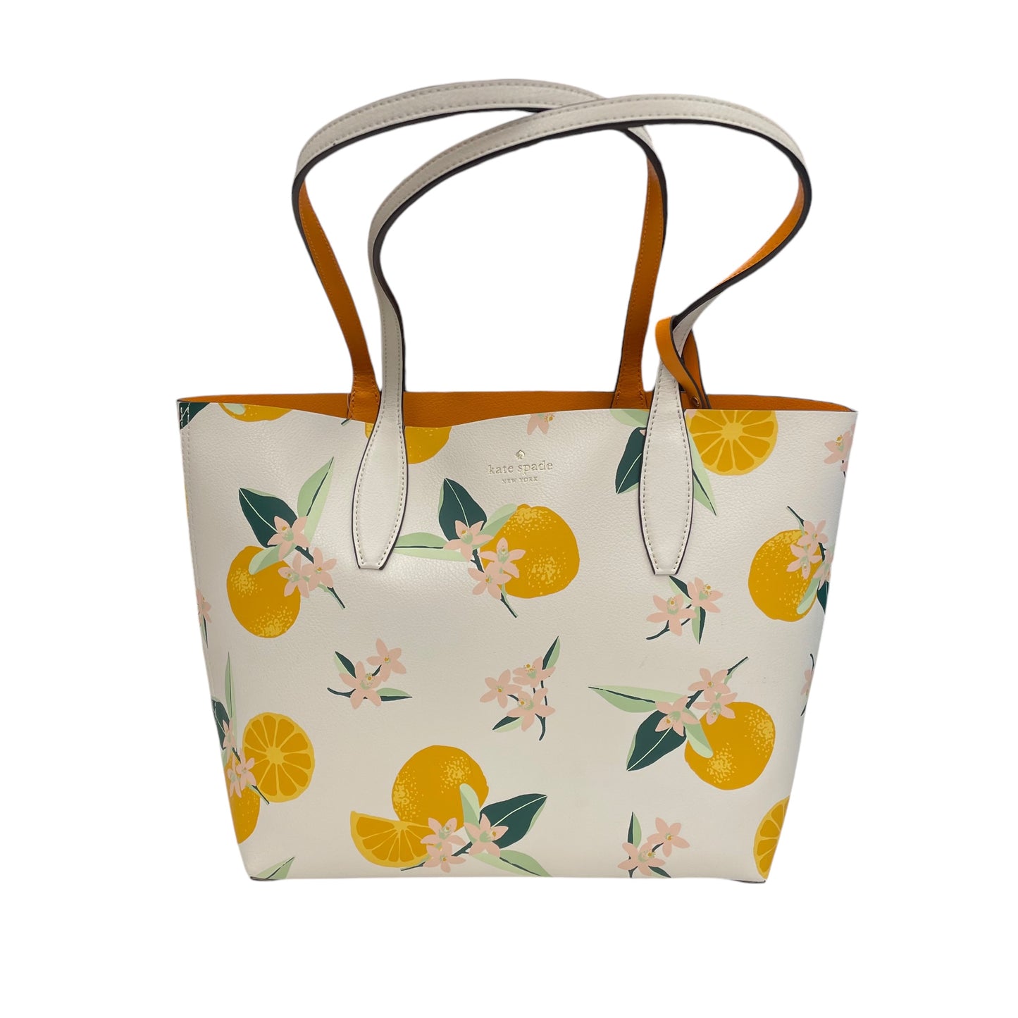 Tote Designer By Kate Spade In White & Yellow, Size:Medium