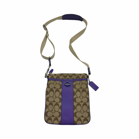 Crossbody Designer By Coach In Purple & Tan, Size:Small